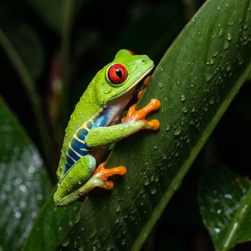 Red-Eyed Tree Frog on Wet Leaf