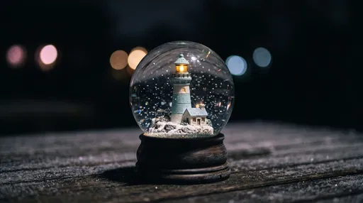 Illuminated Lighthouse Snowglobe at Night