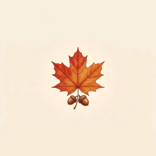Minimalist Maple Leaf and Acorns Illustration