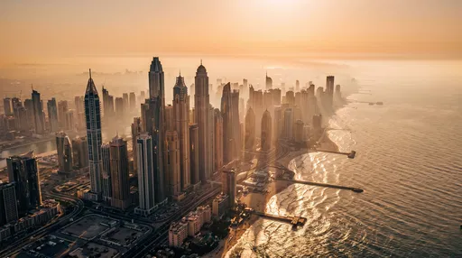 Golden Sunset Over Coastal Skyscraper Skyline