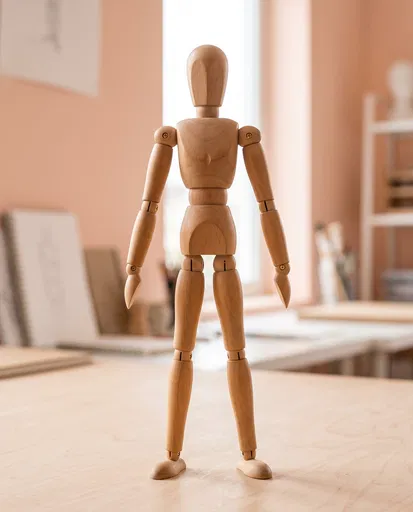 Wooden Artist Mannequin in Studio