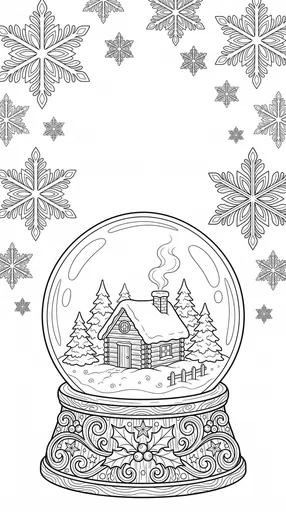 Winter Cabin Snow Globe Coloring Page