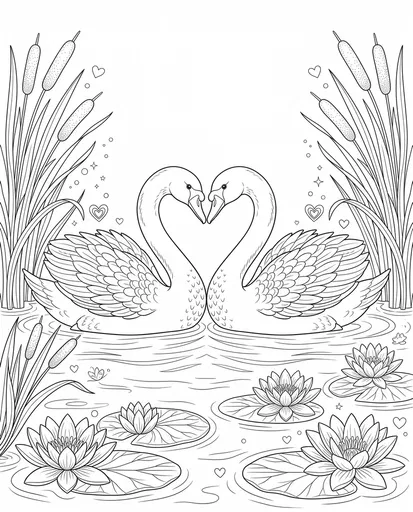 Two Swans Heart Valentine Coloring Page