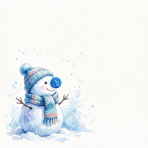 Watercolor Snowman with Blue Button Nose