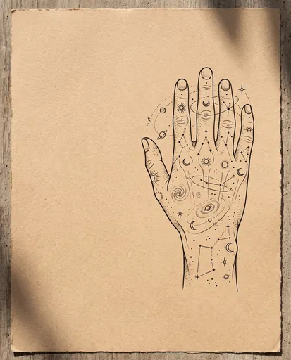 Celestial Hand Line Art on Paper