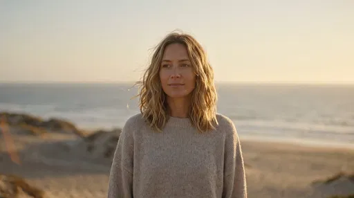 Woman With Blonde Lob At Beach