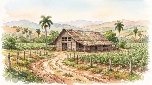 Watercolor Illustration of Traditional Tobacco Barn