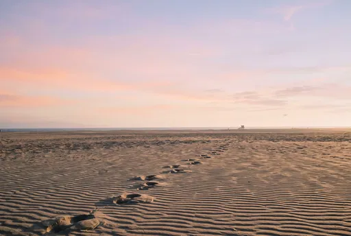 Sand Ripples and Footprints at Sunset