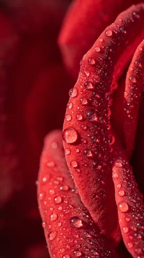 Macro Red Rose Petals With Dew Drops