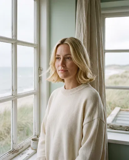 Blonde Woman By Coastal Window