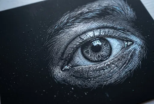 Detailed Scratchboard Etching of Human Eye