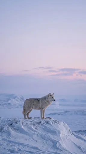 Arctic Wolf on Snowy Ridge at Dawn