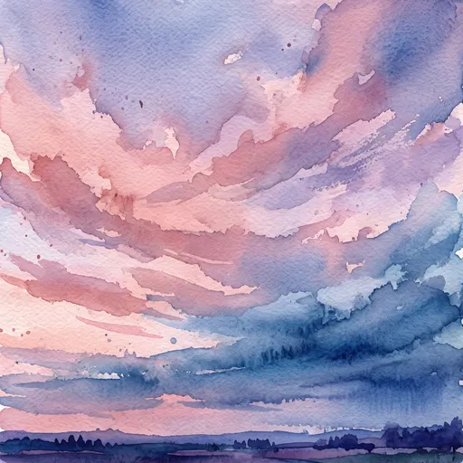 Pink and Indigo Watercolor Evening Sky