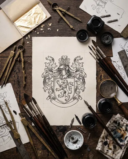 Heraldic Artist Workbench Flat Lay