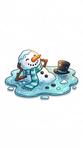 Cartoon Melting Snowman Lounging in Puddle
