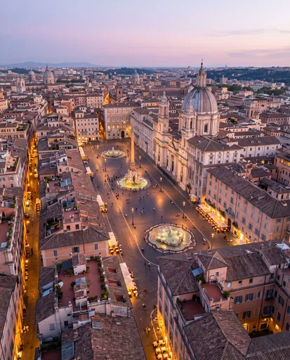 Aerial View of Piazza Navona at Twilight