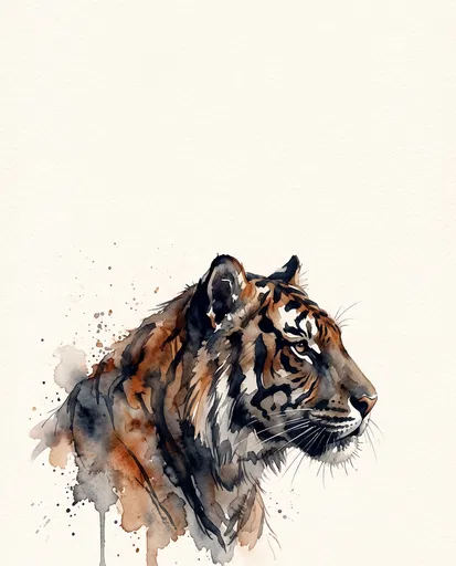 Watercolor Tiger Profile with Copy Space