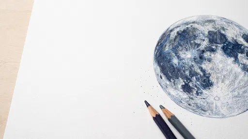 Blue Colored Pencil Moon Illustration on Paper