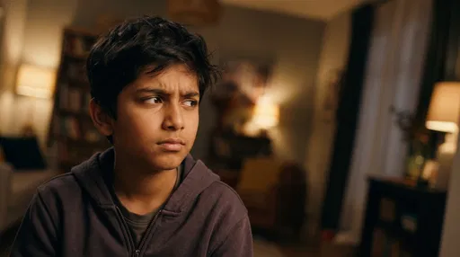 Skeptical South Asian Boy Looking Sideways