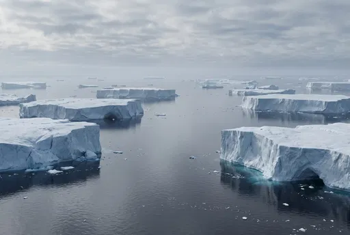 Tabular Icebergs in Calm Arctic Ocean