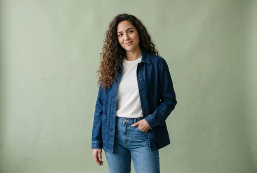 Smiling Woman in Denim Jacket