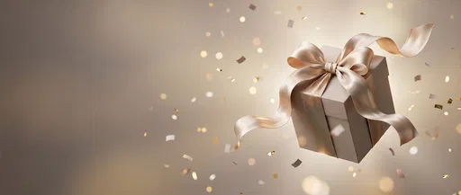 Floating Beige Gift Box With Gold Ribbon