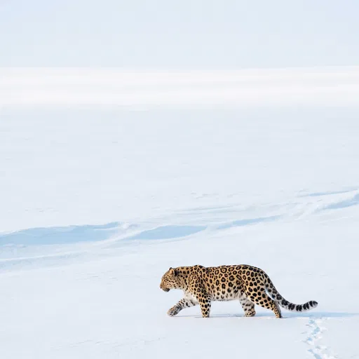 Amur Leopard Walking Across Snowy Landscape