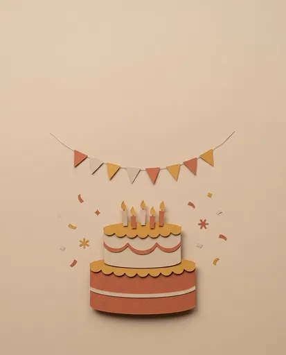 Minimalist Layered Papercraft Birthday Cake and Bunting