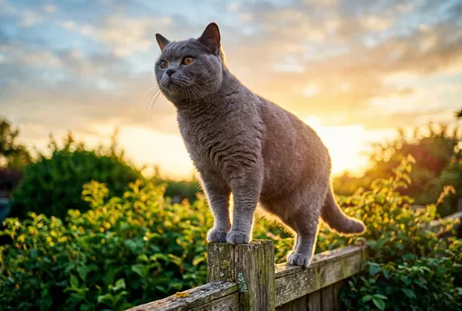 British Shorthair Cat on Garden Fence