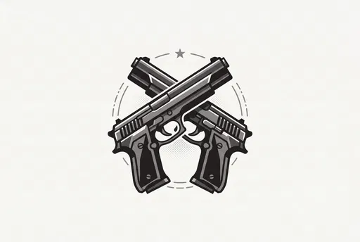 Crossed Handguns Monochrome Emblem Illustration