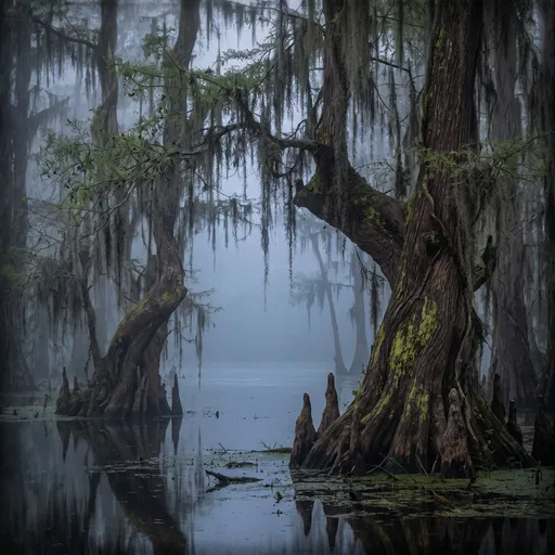 Misty Bayou With Bald Cypress Trees