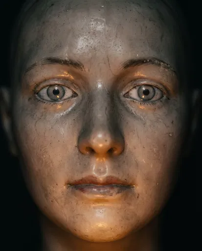 Eerie Antique Wax Mannequin Face Close-Up