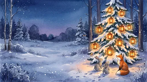 Woodland Animals by Lantern Christmas Tree