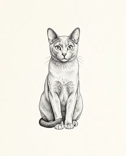 Stippled Ink Drawing of Sitting Cat