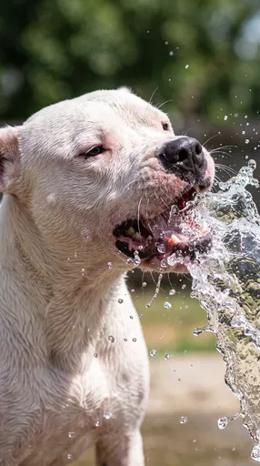 White Dog Catching Water Splash Outdoors