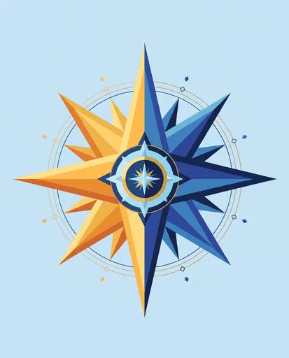 Gold and Blue Geometric Compass Rose