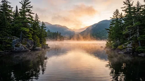 Misty Mountain Lake at Sunrise