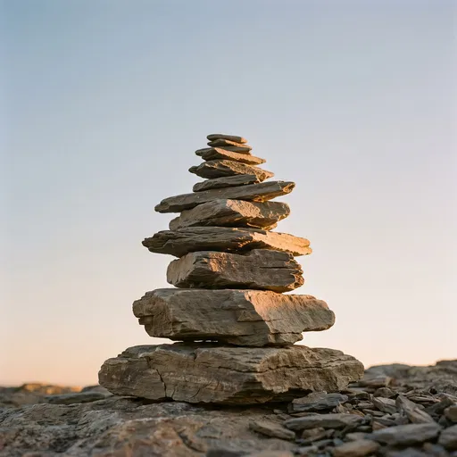 Balanced Shale Stone Cairn at Golden Hour