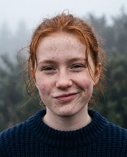 Freckled Redhead Teenager Smirking Outdoors