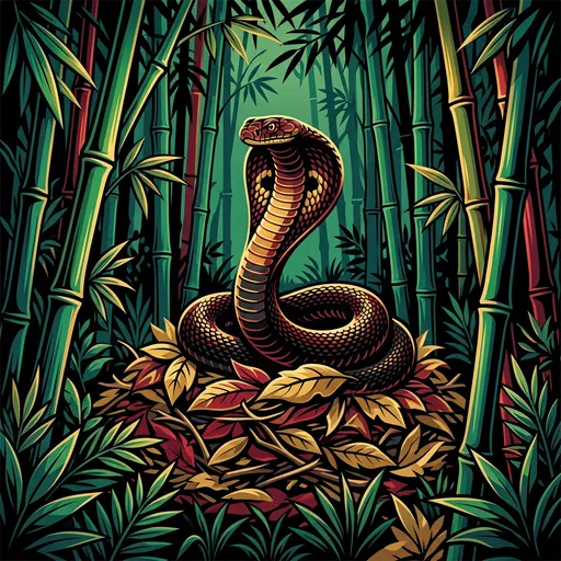 King Cobra in Bamboo Grove Illustration