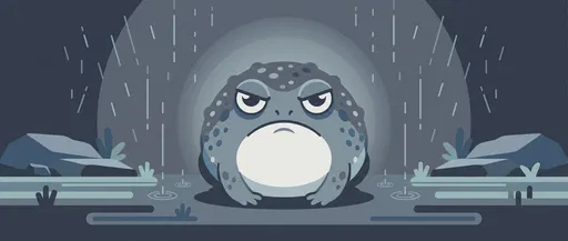Grumpy Rain Frog Flat Banner Illustration