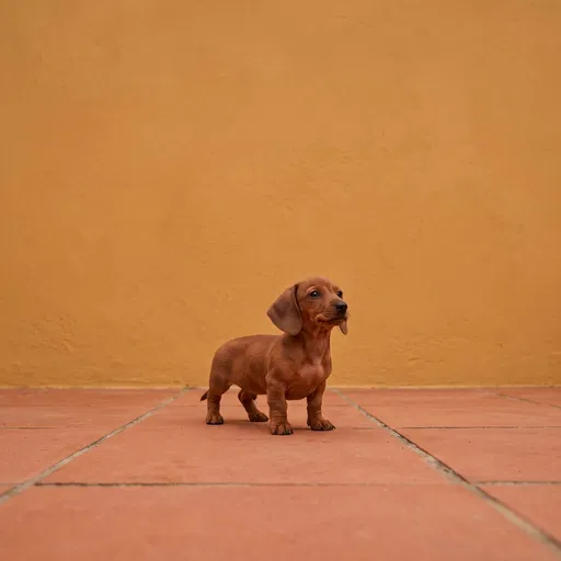 Red Dachshund Puppy on Terracotta Tiles