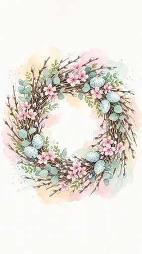 Watercolor Spring Easter Wreath Illustration