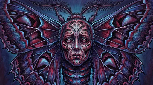 Eerie Moth With Weeping Human Face