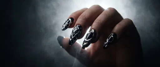 Black Almond Nails With Silver Chrome