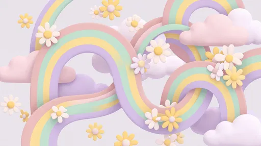Pastel Rainbow Arches with Clouds and Daisies