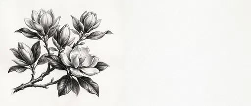Charcoal Drawing of Blooming Magnolia Branch