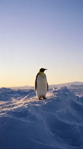 Lone Emperor Penguin on Ice Ridge