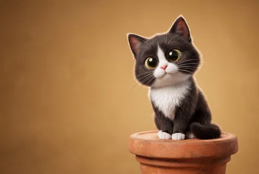 Stylized 3D Tuxedo Cat on Pedestal