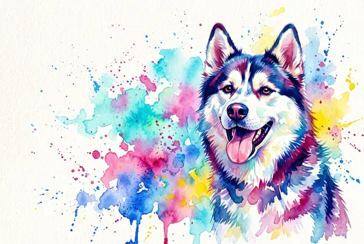 Vibrant Watercolor Husky Dog Portrait